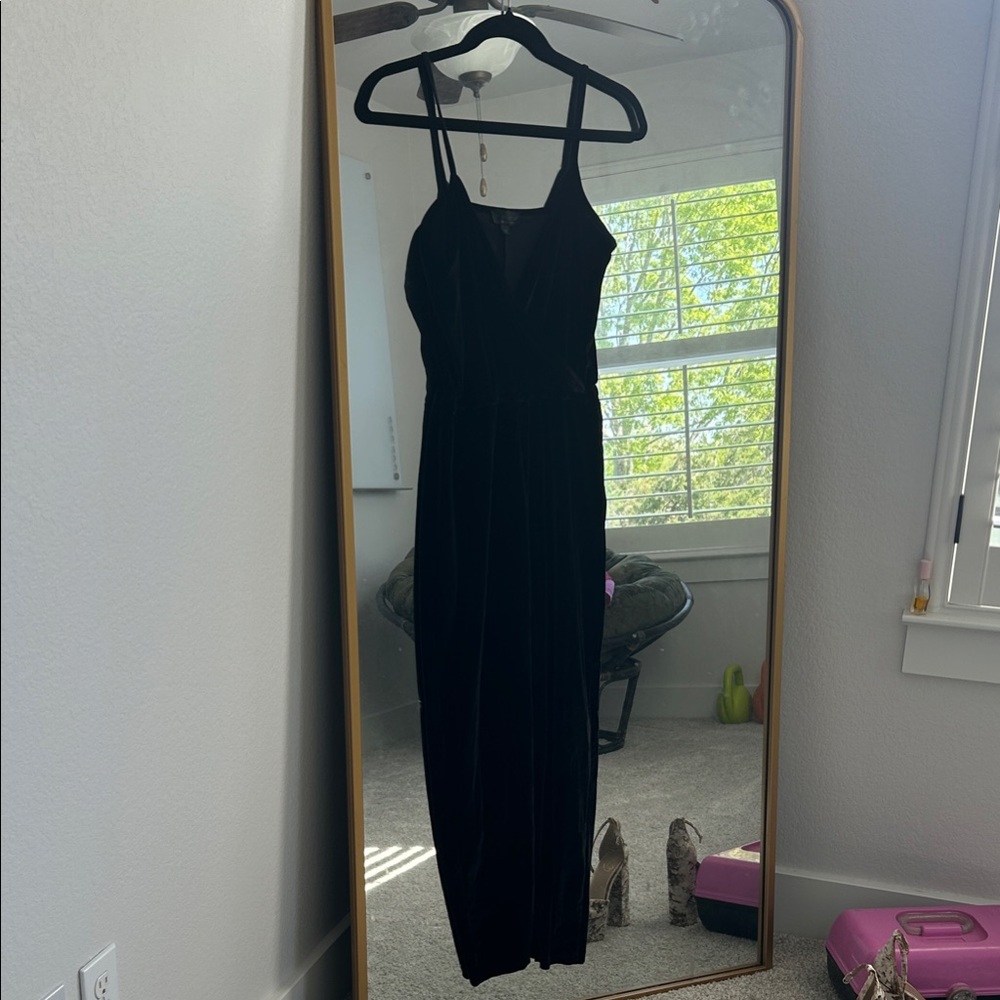 Topshop Black Velvet Romper with Spaghetti Straps